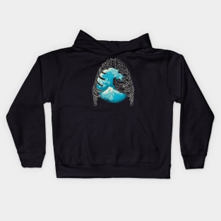 Vaporwave XRay Kanagawa Wave Ribs Bones by Tobe Fonseca Kids Hoodie